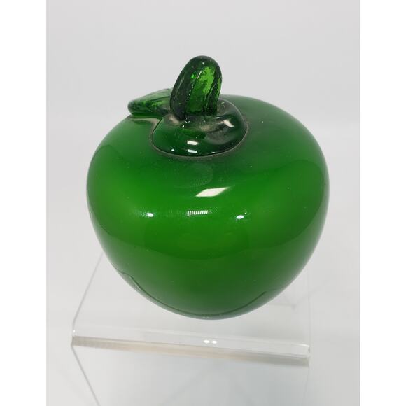Apple Blown Glass Green Apple Decorative Art Glass Accent Seasonal Excellent - Picture 3 of 5